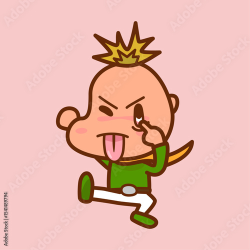怒ってあっかんべーをする男の子のイラスト／Angry boy sticking out his tongue