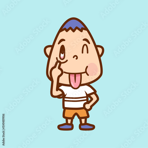 笑ってあっかんべーをする男の子のイラスト／A boy laughing and sticking his tongue out