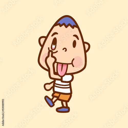 振り返りであっかんべーをする男の子のイラスト／A boy sticking his tongue out while looking back