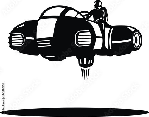 Futuristic Hoverbike Silhouette: Agile Outline of a Compact Single-Rider Vehicle, Representing Advanced Urban Mobility on White Background