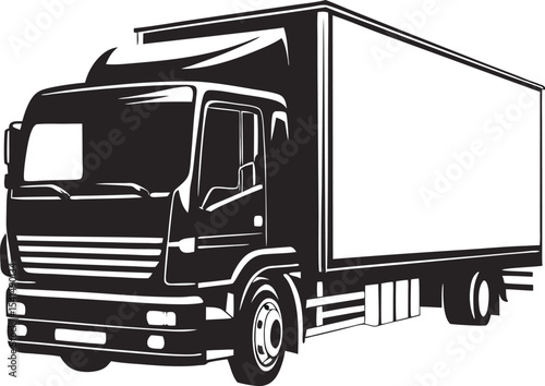 Sturdy Delivery Truck Silhouette: Practical Profile of a Medium-Duty Commercial Vehicle, Highlighting Logistics and Everyday Commerce on White Canvas