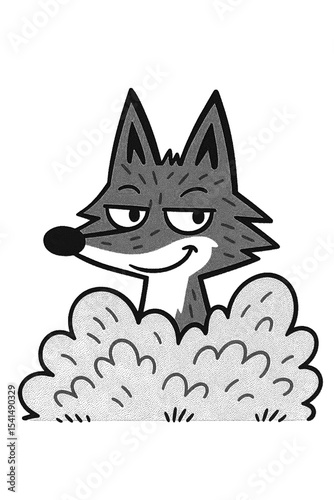Sly fox peeking from bushes high detailed sketch art