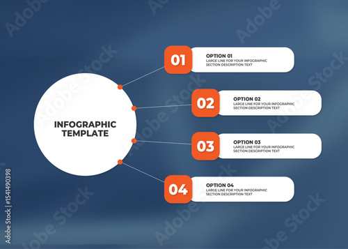 infographic template with orange inserts on a dark blurred background with information text