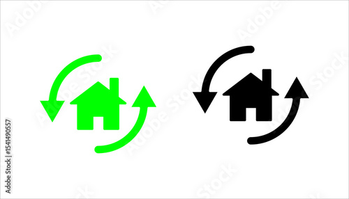 Set of House Refinancing Icons with Circular Arrows and Percentage Symbols Black and White Color Vector Design	
