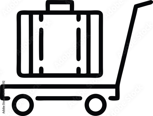 Simple Hand Drawn Luggage Cart Icon with Suitcase for Travel