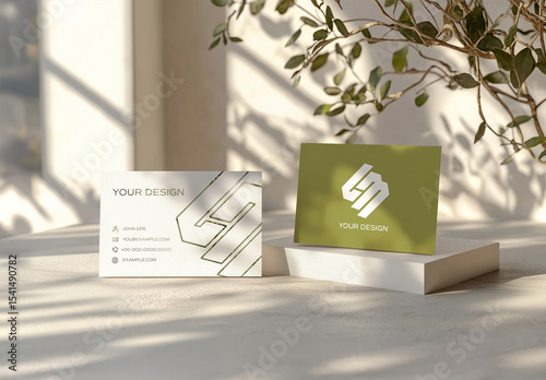 Two Business Cards Mockup With Natural Shadows