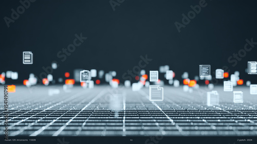 Digital Information Realm: Envision a vibrant landscape where digital documents and data points float in a pixelated grid, symbolizing the vast expanse of digital information.