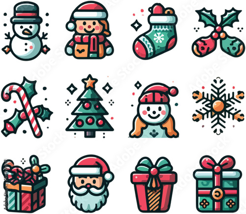 set of christmas icons AI