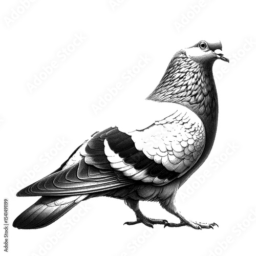 A majestic pigeon, wings spread wide, in high detailed sketch art