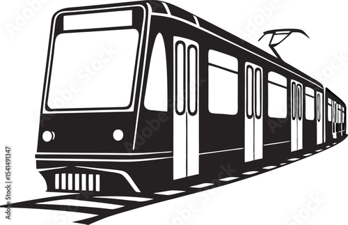 Sleek Modern Tram Silhouette: Streamlined Outline of an Urban Rail Vehicle, Highlighting Efficient City Transit on White Canvas