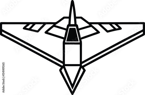 Futuristic Aircraft Icon with Delta Wings and Streamlined Body in Black Outline