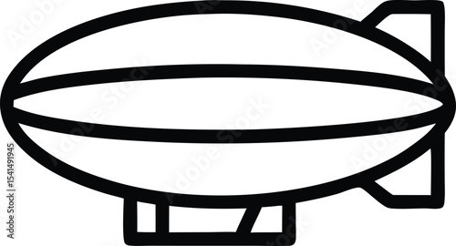 Simple Hand Drawn Airship Illustration in Black and White Outline Style