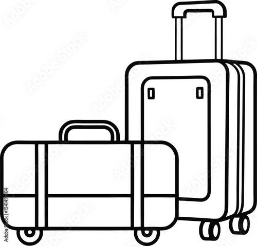 Two Suitcases Outline Travel Bags Luggage Vacation Trip Journey Adventure Black and White Illustration