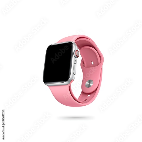 Pink Silicone Apple Watch Band Silver Aluminum Case Smartwatch Display Technology Modern Wrist Accessory Minimalist Product Shot Studio Background