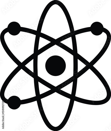 Black and White Atom Symbol Depicting Science Physics Chemistry and Technology