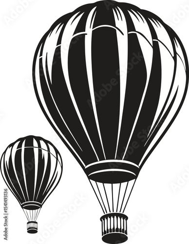 Elegant Hot Air Balloon Silhouette: Graceful Outline of an Airborne Vessel with Basket, Evoking Leisurely Flight and Scenic Views on White Canvas