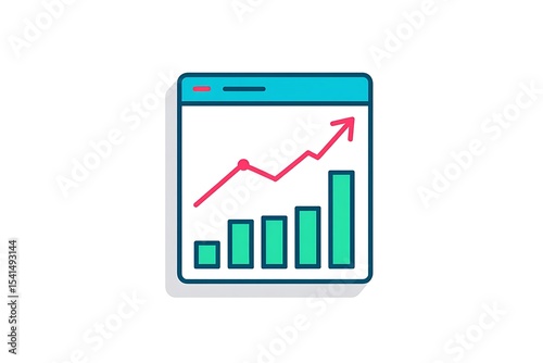Teal and Red Line Graph Showing Upward Trend on a Light Blue Website Window Icon with a Drop Shadow