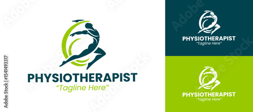 Customizable Green and Dark Blue Physiotherapist Logo for Healthcare Branding and Physiotherapy Services