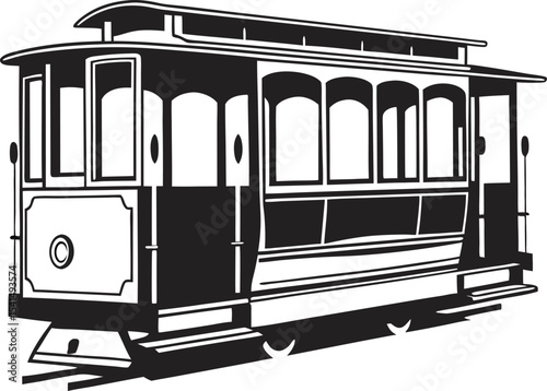Sleek Cable Car Silhouette: Iconic Outline of a San Francisco Transit Vehicle, Capturing Urban Heritage and Unique Mobility on White Canvas