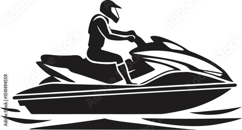Sleek Personal Watercraft (Jet Ski) Silhouette: Agile Outline of an Aquatic Recreation Vehicle, Capturing Fun and Speed on Water on White Canvas