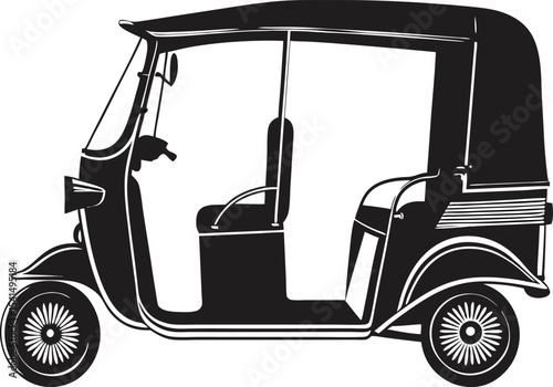 Traditional Rickshaw Silhouette: Distinctive Outline of a Human-Pulled Carriage, Evoking Asian Culture and Classic Urban Transport on White Background