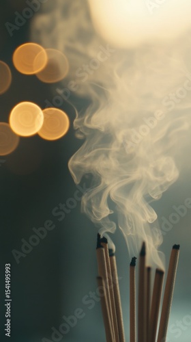 Incense Sticks Emitting Smoke with Bokeh Background