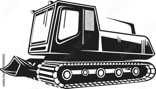 Sturdy Snow Cat Silhouette: Robust Outline of a Tracked Alpine Vehicle, Highlighting Winter Exploration and Mountain Operations on White Background