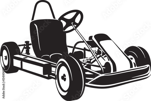 Classic Go-Kart Silhouette: Simple Outline of a Recreational Racing Vehicle, Capturing Fun and Entry-Level Motorsport on White Canvas