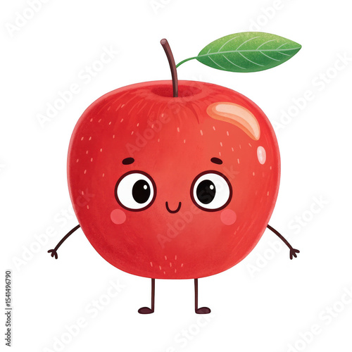 Cartoon red apple character with face isolated on transparent background