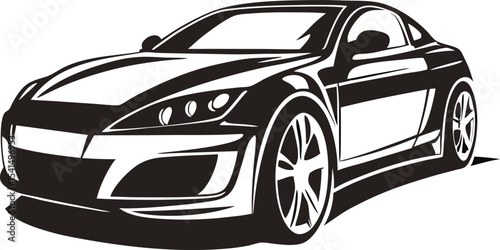 Sleek Sports Car Silhouette: Dynamic Outline of a High-Performance Coupe Viewed from a Low Angle, Perfect for Automotive Design Study on White Background