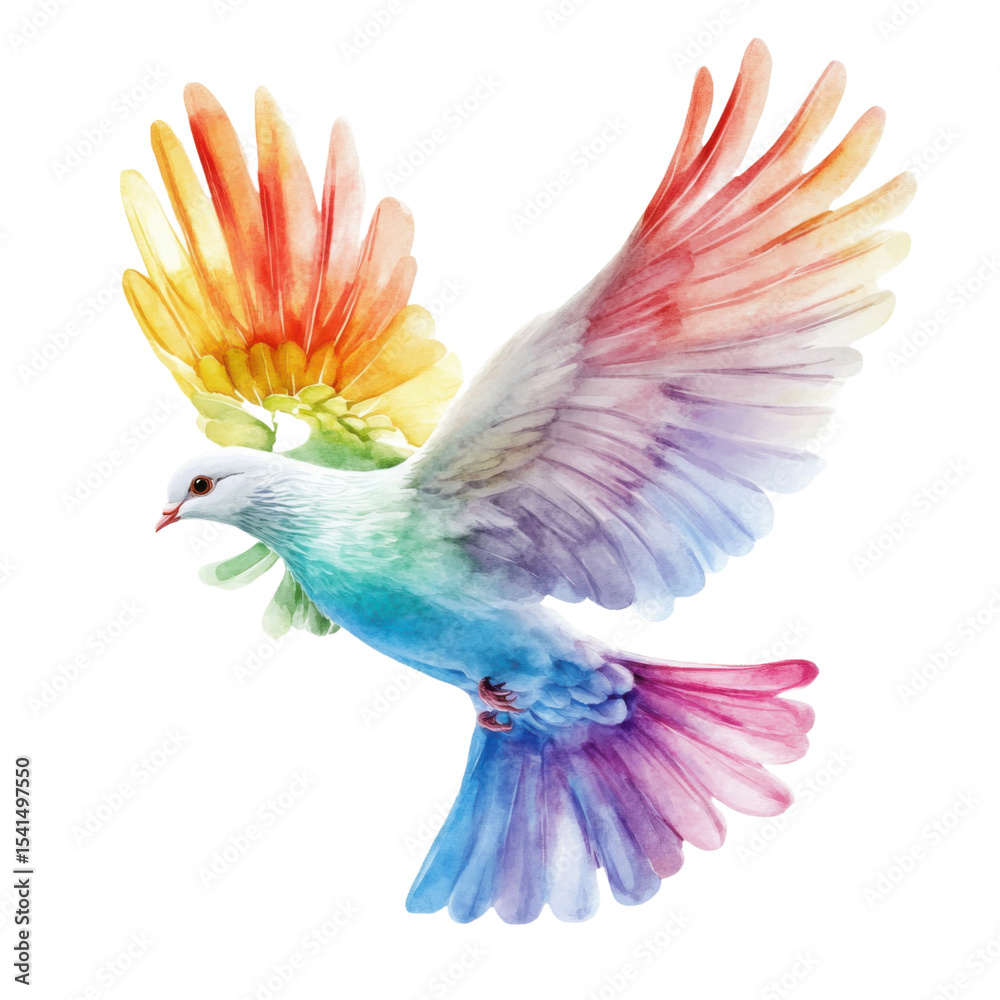Fototapeta premium Colorful bird with rainbow feathers flying in the air