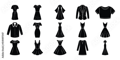 Women's fashionable dress silhouette set on a white background