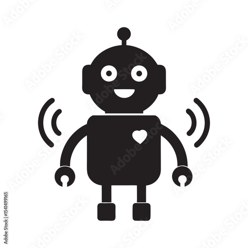 Empathy Robot Heart Sensor Silhouette Vector Illustration