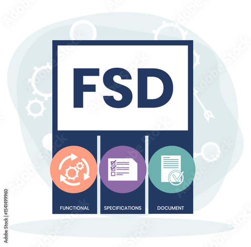 FSD - Functional Specifications Document acronym. business concept background. vector illustration concept with keywords and icons. lettering illustration with icons for web banner, flyer