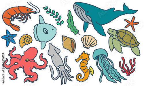 Sea Animal Deformed Icon Set