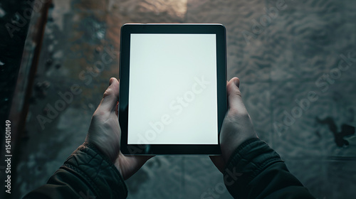 City office life in summer A light and airy place of work A man in a white shirt using a digital tablet Working with technology in modern office Person holding a tablet computer in dark, Generative AI