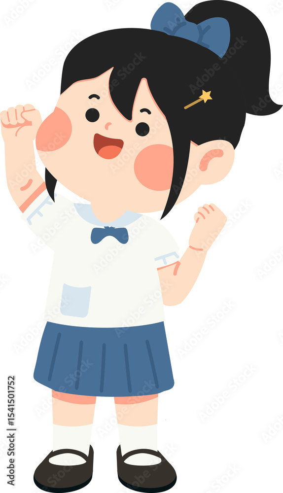 Cartoon Illustration of Cheering Schoolgirl in Uniform Cartoon Illustration of Cheering Schoolgirl in Uniform