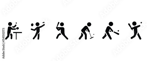 Sports vector icon set, Sports people icons with ball, table tennis, badminton, baseball, gateball, cricket and softball vector illustration in transparent background. Flat icon set.