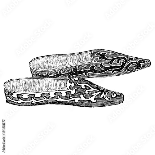 Victorian fashion line drawing women fashion accessories shoes