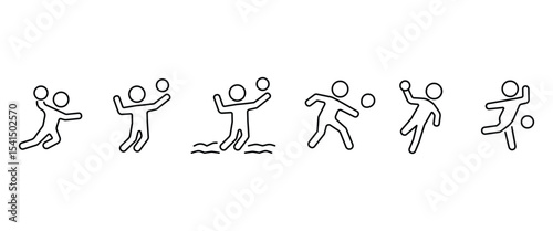 Sports icon set, Sports people icons with ball, basketball, volleyball, beach volleyball, squash, handball and bowling vector illustration in transparent background. Sport line icon set. Editable.