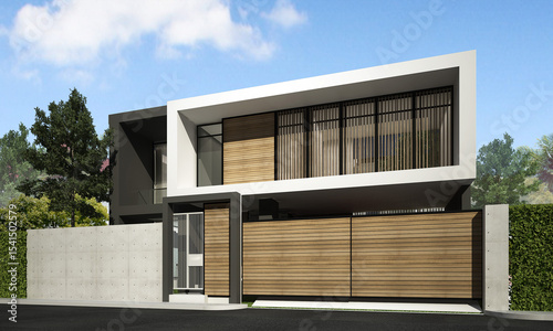 Foto The modern tropical house design. 3d rendering