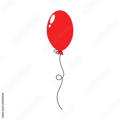 Bright red balloon floating gently against a plain white background, creating a cheerful and simple visual appeal