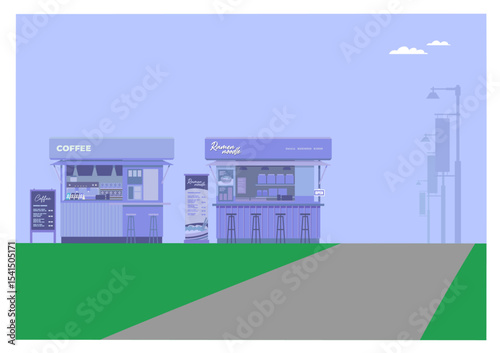 Coffee Shop and Food Stall on a City Public Park Street