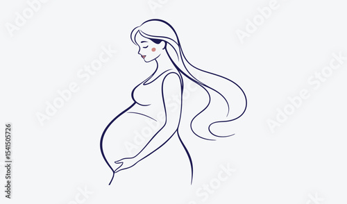 Elegant line art pregnant woman silhouette