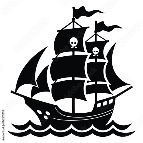 pirate ship silhouette Vector icon isolated on white background