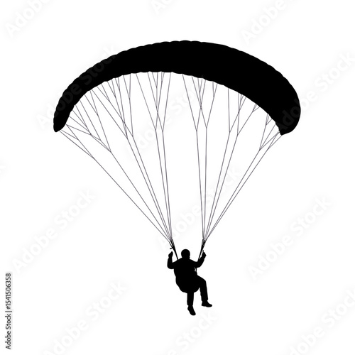 Parachutist descending with parachute against white background  