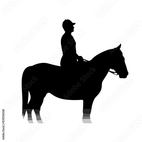 Rider on horseback in silhouette against white background  