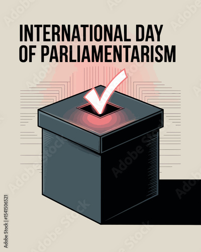 International Day of Parliamentarism Voting Box with Checkmark Icon Illustration
