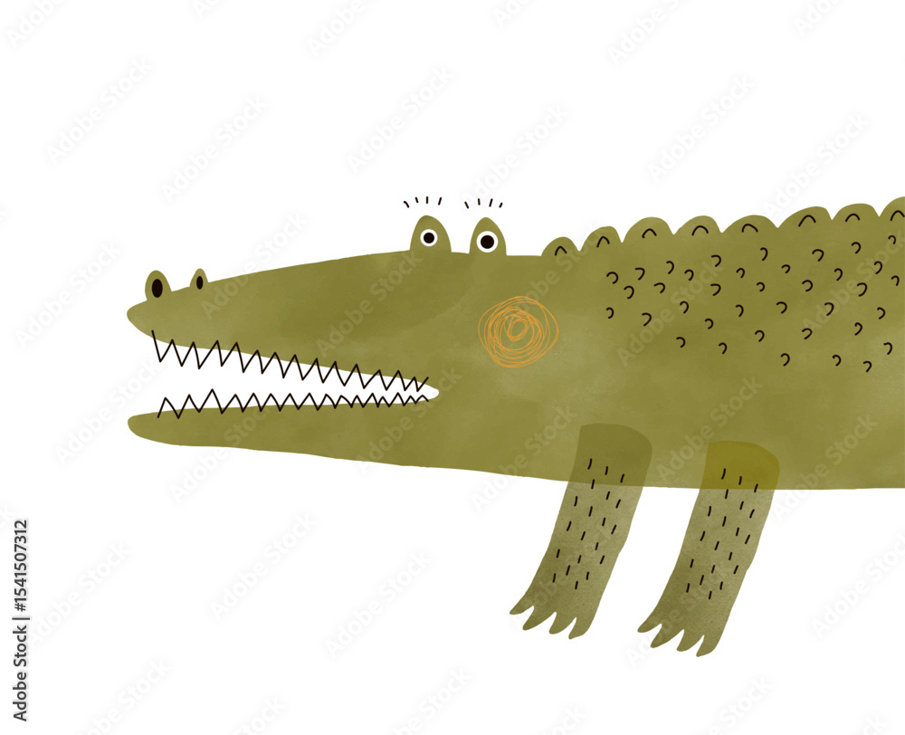 custom made wallpaper toronto digitalIllustration Of Happy Green Alligator. Cute Funny Hand Drawn Crocodile on a White Background. Nursery Vector Art With Childish Drawing-like Portrait Of Happy Croc With Big Teeth.
