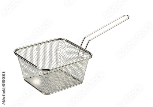 Stainless Steel Square Fry Basket with Long Handle isolated on transparent baackground